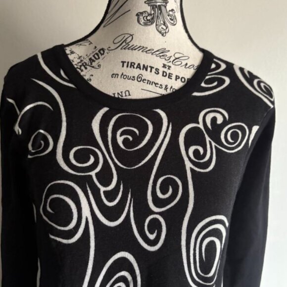 Orange Fashion Village Long Sleeve Tunic Dress, O/S, Black & White Swirl Print - Picture 7 of 7
